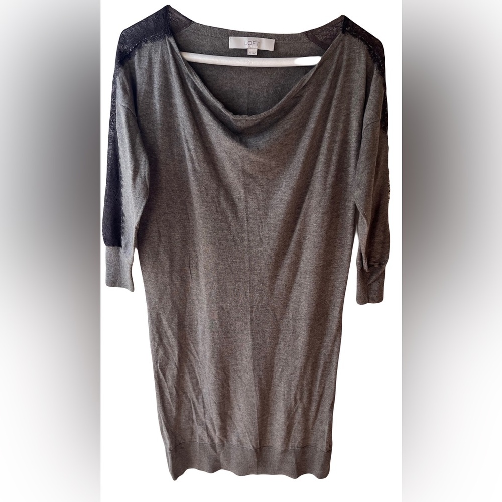 Gorgeous ANN TAYLOR LOFT Brown Grey Merino Wool Blend Sweater Dress Drape Neck